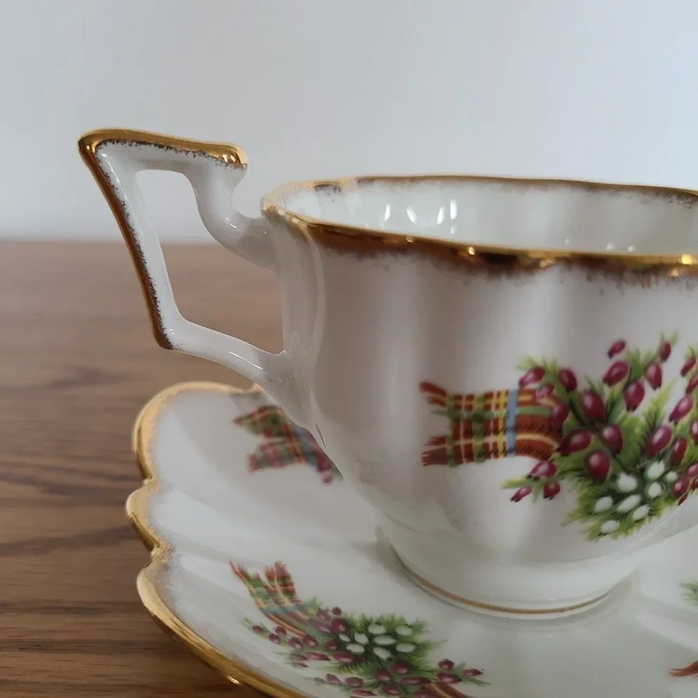 Vintage Salisbury Floral Tartan Teacup and Saucer Bone China England Coffee Tea